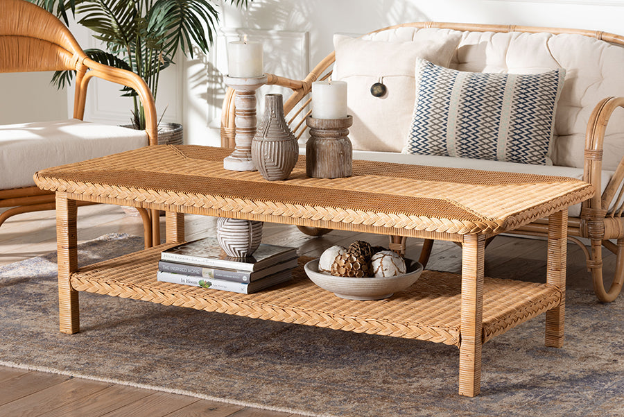 Minahasa Bohemian Light Honey Braided Rattan Coffee Table
