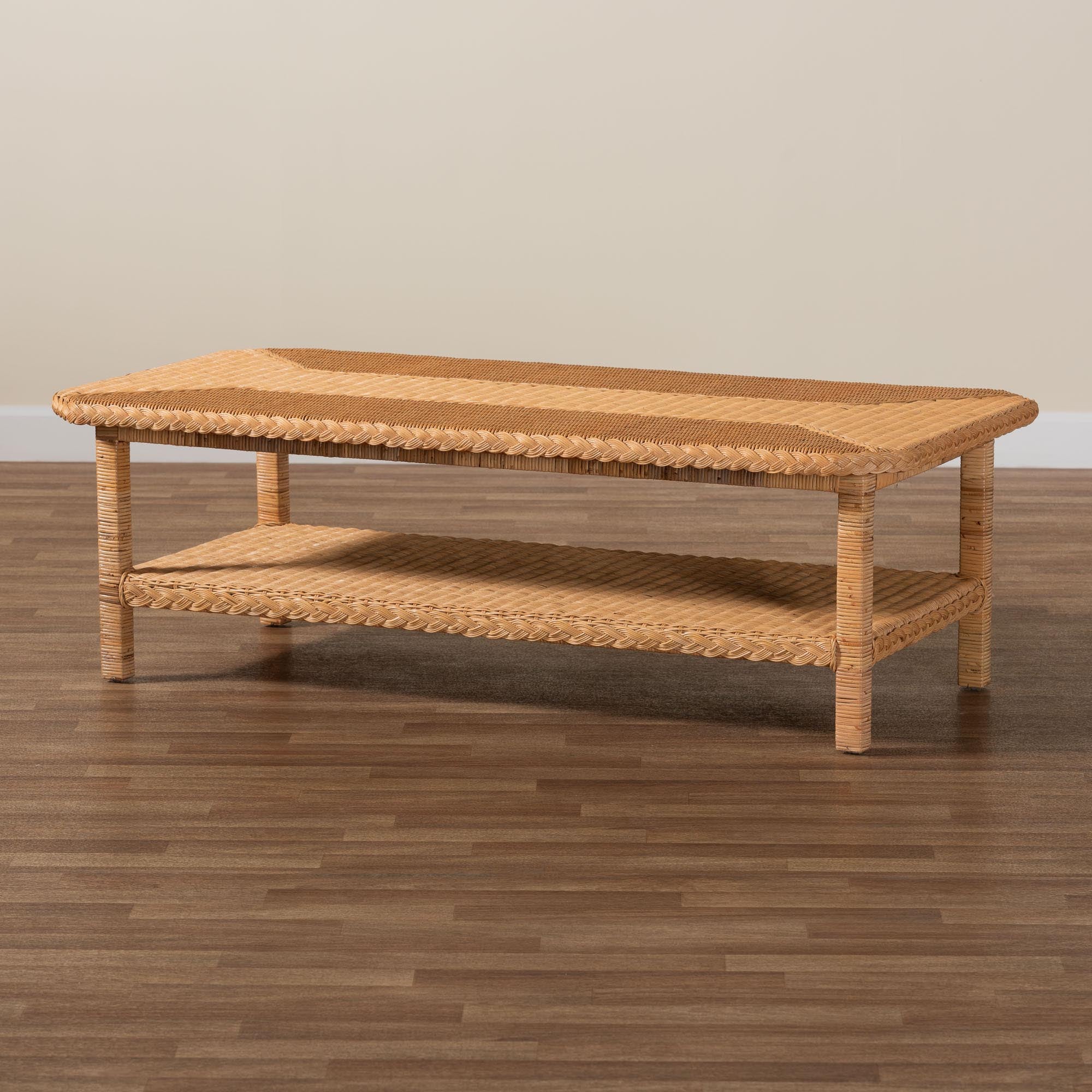 Minahasa Bohemian Light Honey Braided Rattan Coffee Table