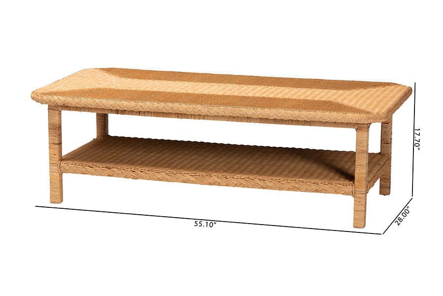 Minahasa Bohemian Light Honey Braided Rattan Coffee Table
