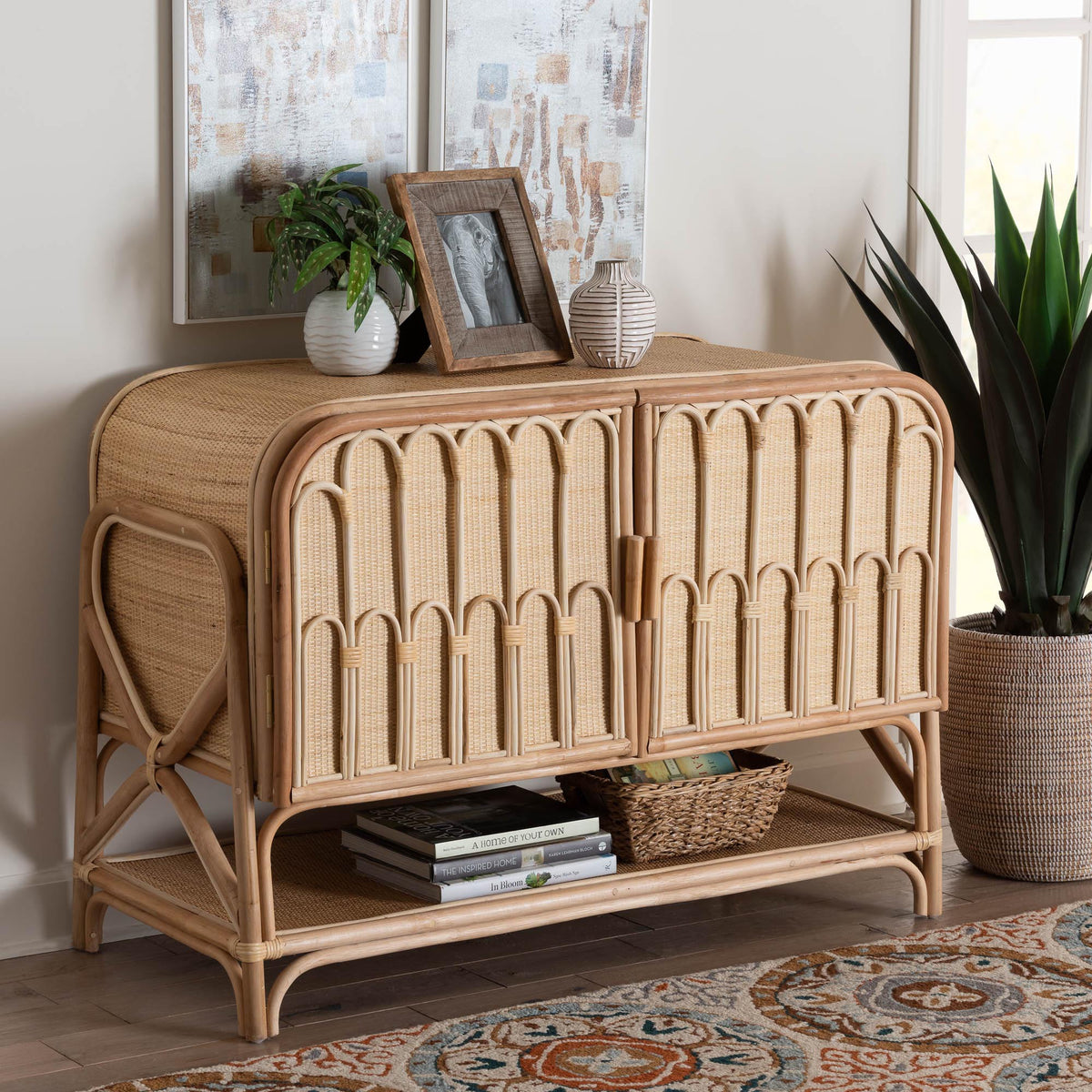 Gitano Bohemian Natural Rattan 2-Door Storage Cabinet
