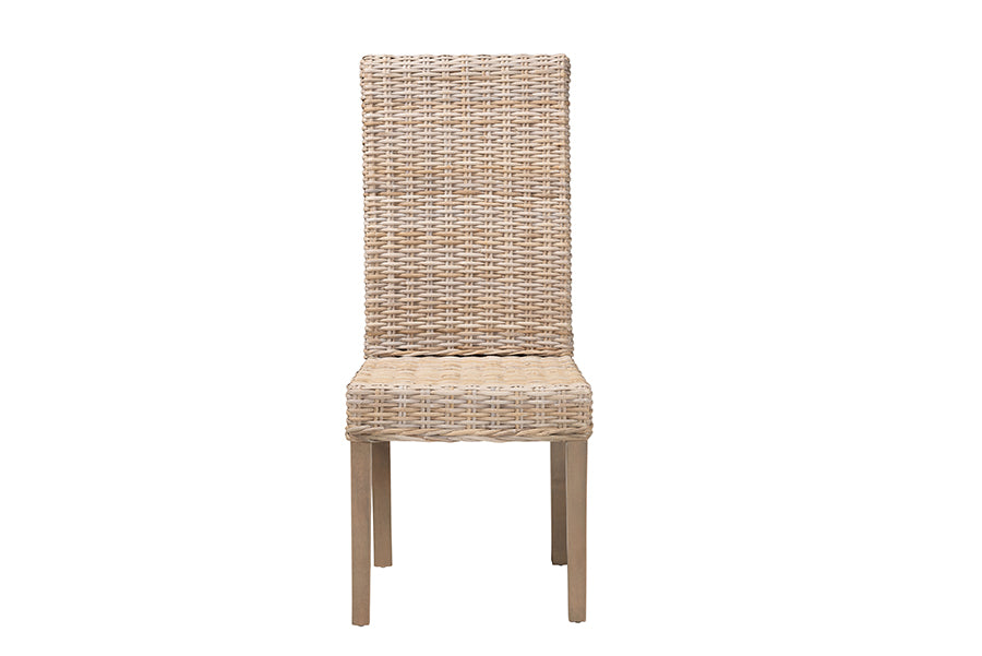 Santiago Bohemian Grey Natural Kubu Rattan and Mango Wood Dining Chair