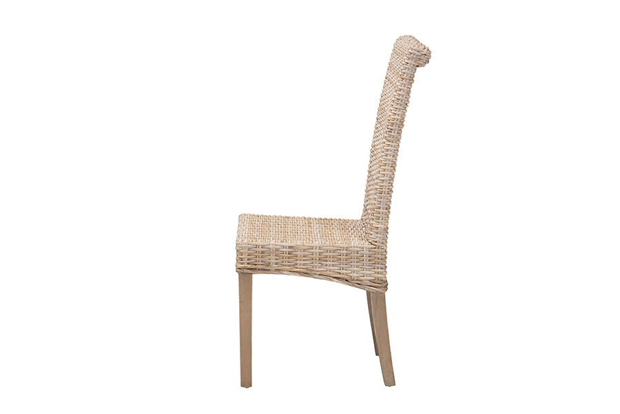 Santiago Bohemian Grey Natural Kubu Rattan and Mango Wood Dining Chair