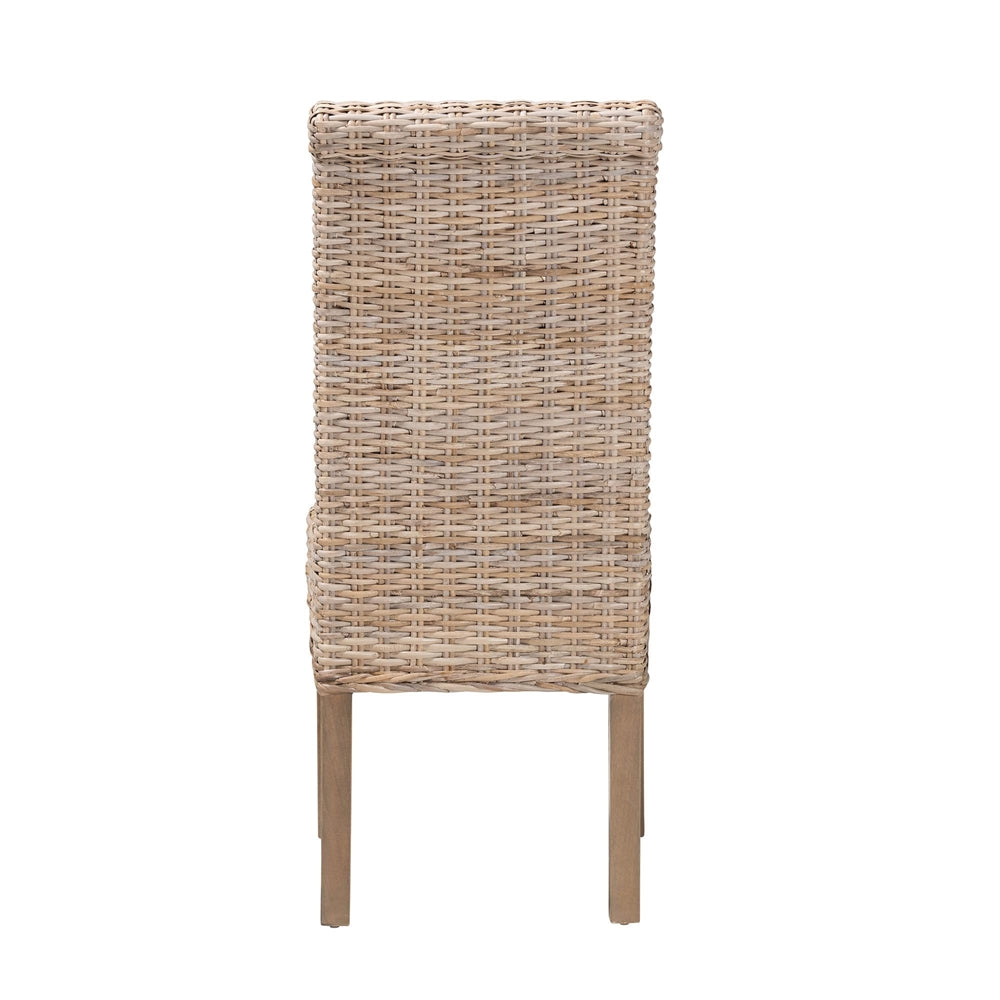 Santiago Bohemian Grey Natural Kubu Rattan and Mango Wood Dining Chair