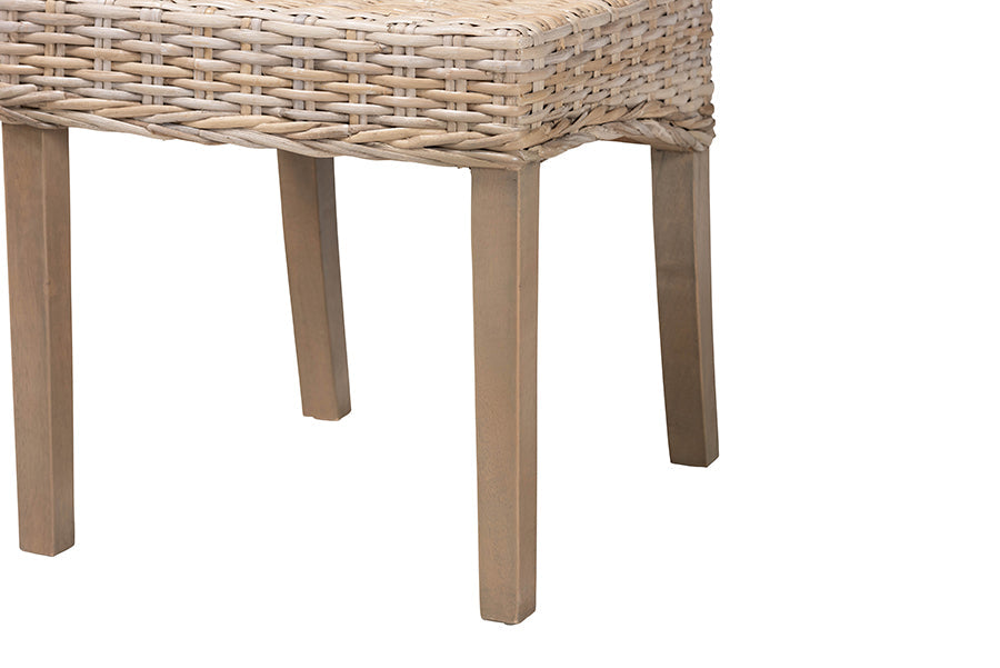 Santiago Bohemian Grey Natural Kubu Rattan and Mango Wood Dining Chair