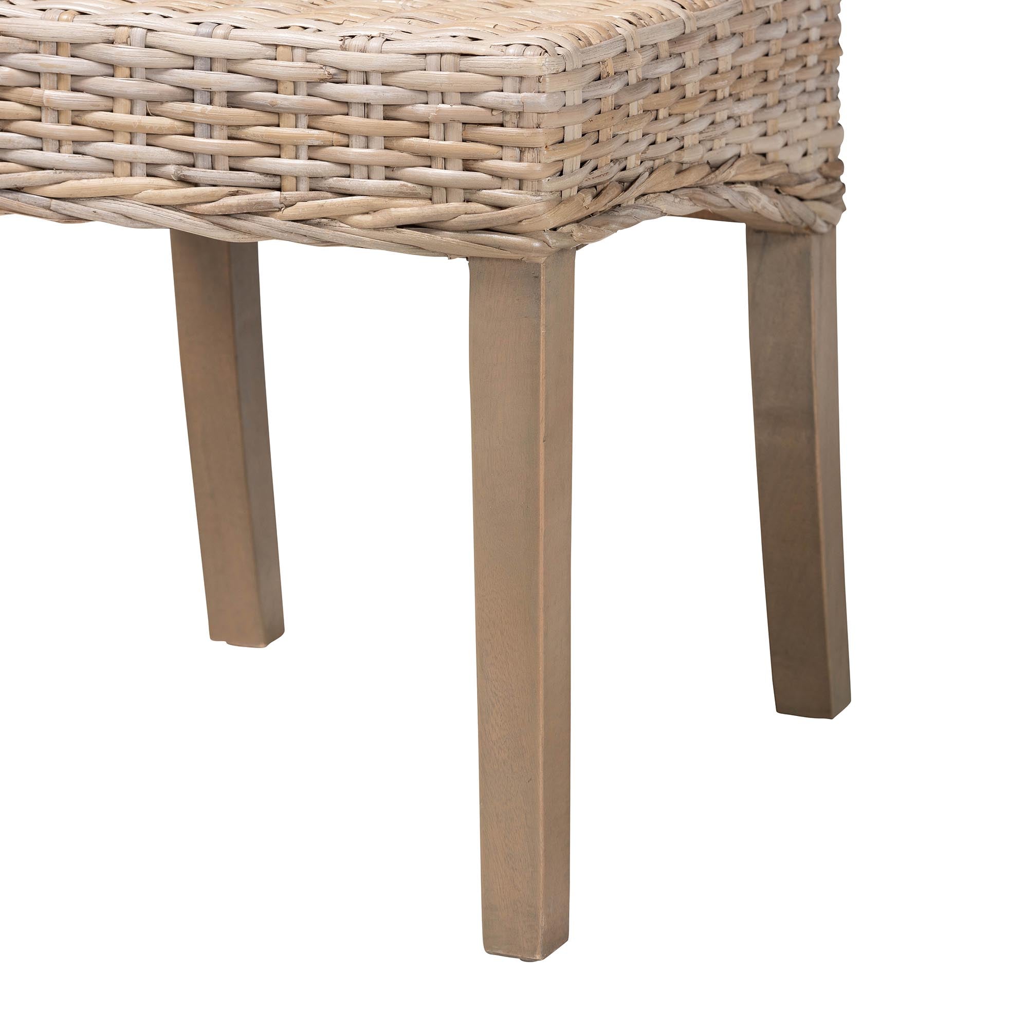 Santiago Bohemian Grey Natural Kubu Rattan and Mango Wood Dining Chair