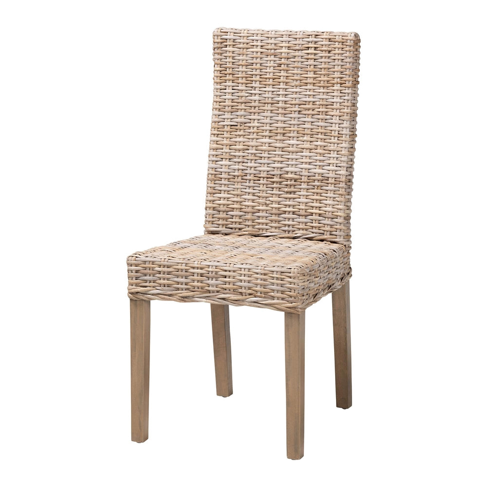 Nevina Bohemian Grey Kubu Rattan and Mango Wood Dining Chair