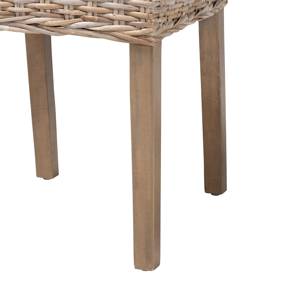 Nevina Bohemian Grey Kubu Rattan and Mango Wood Dining Chair