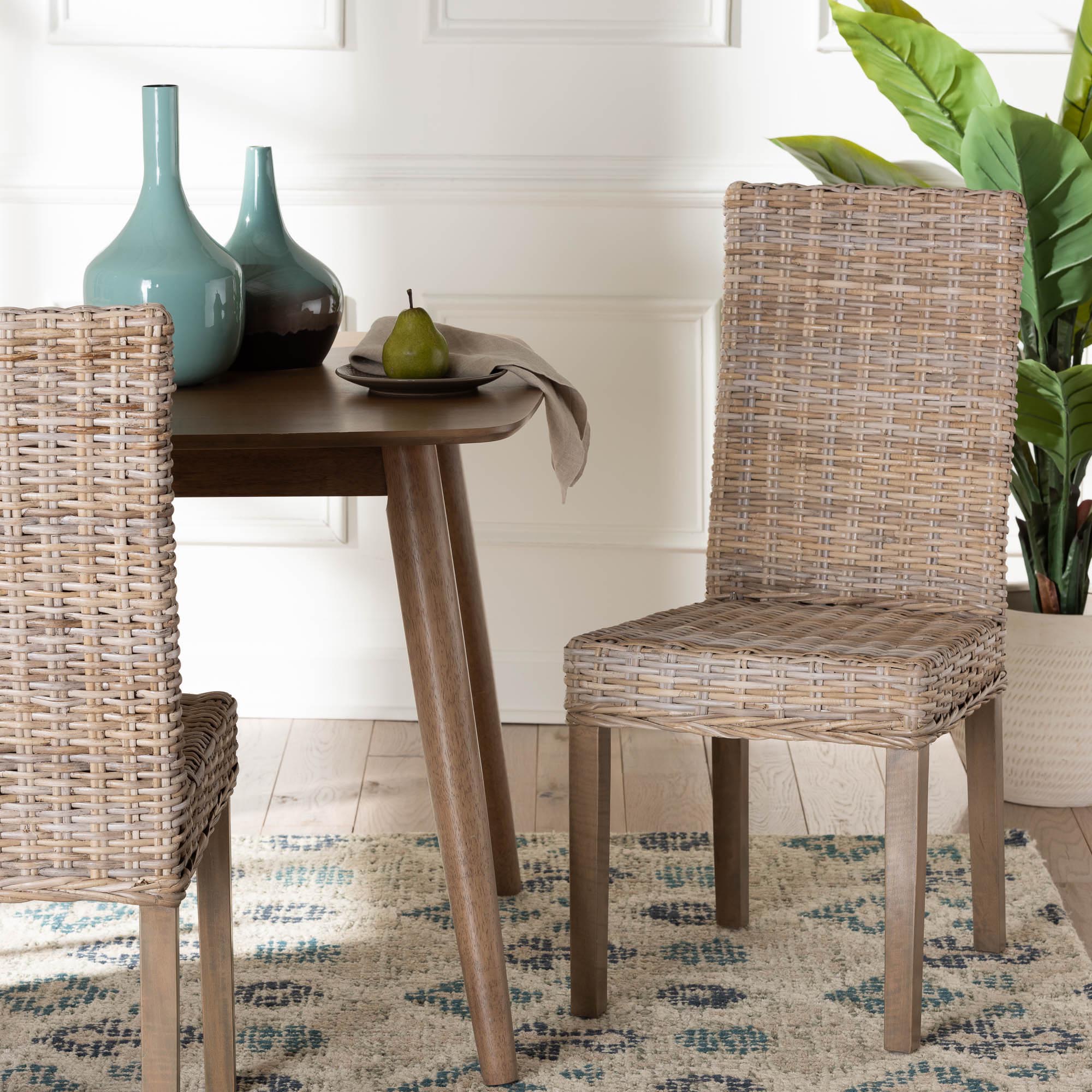 Nevina Bohemian Grey Kubu Rattan and Mango Wood Dining Chair