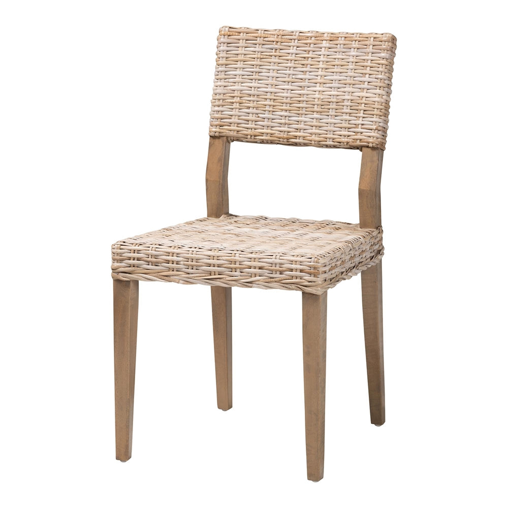 Barossa Bohemian Grey Kubu Rattan and Mahogany Wood Dining Chair