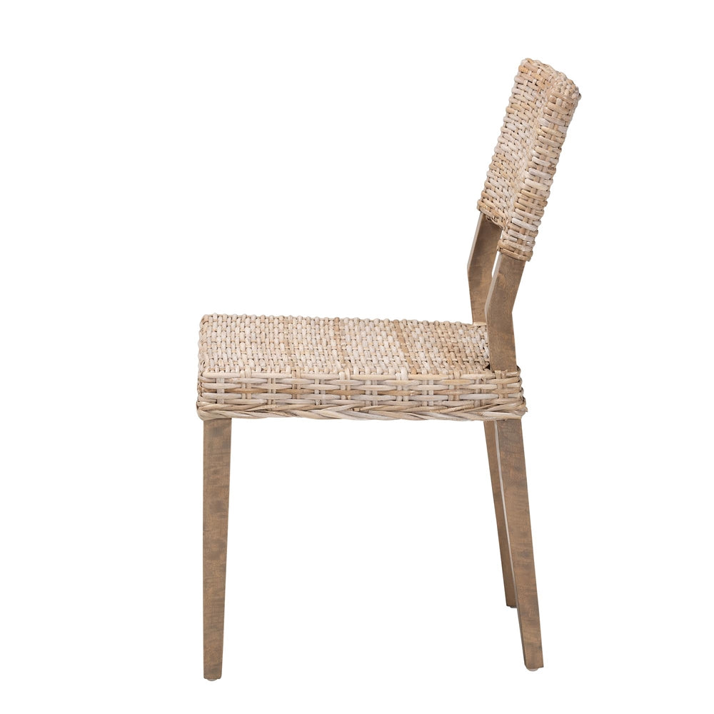 Barossa Bohemian Grey Kubu Rattan and Mahogany Wood Dining Chair