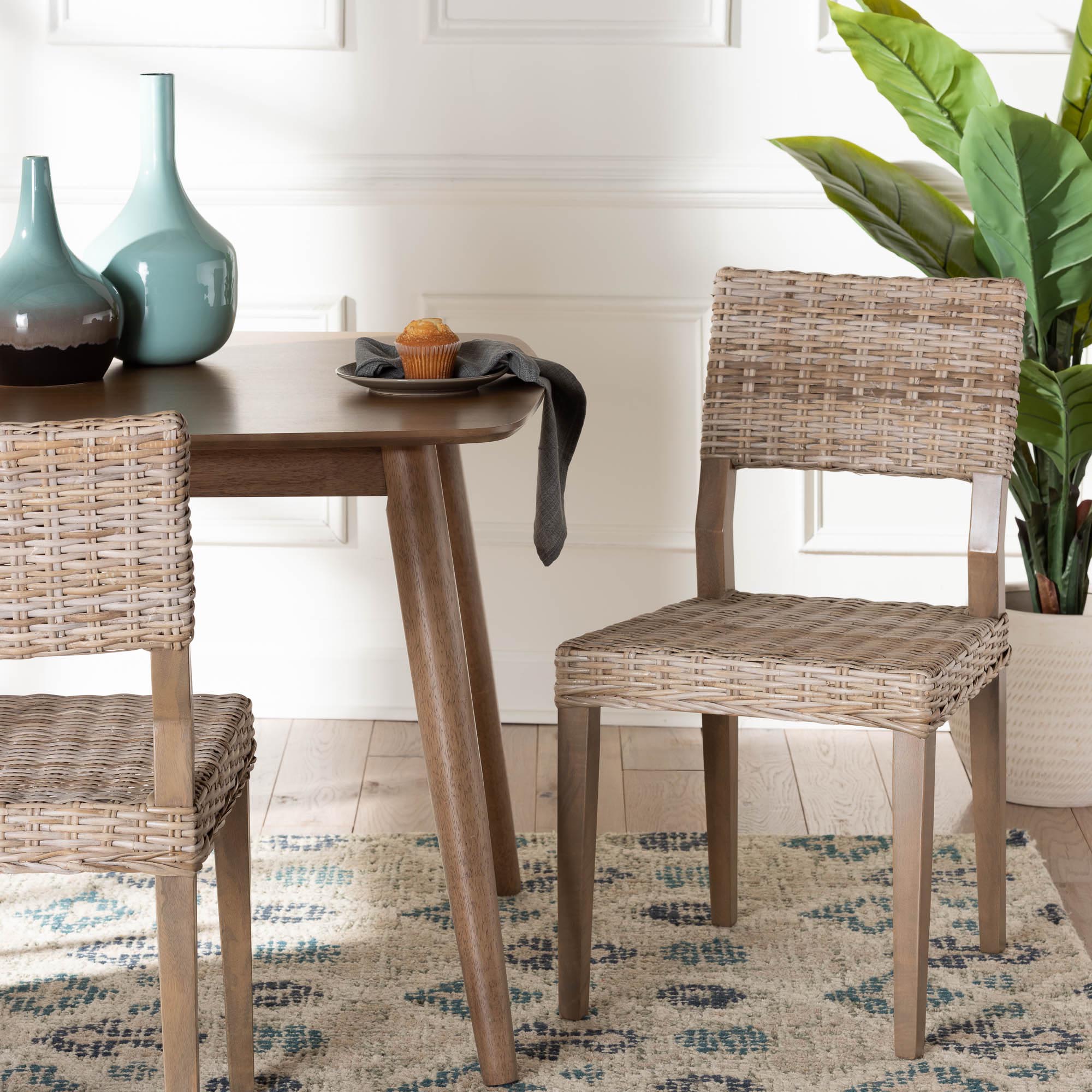 Barossa Bohemian Grey Kubu Rattan and Mahogany Wood Dining Chair