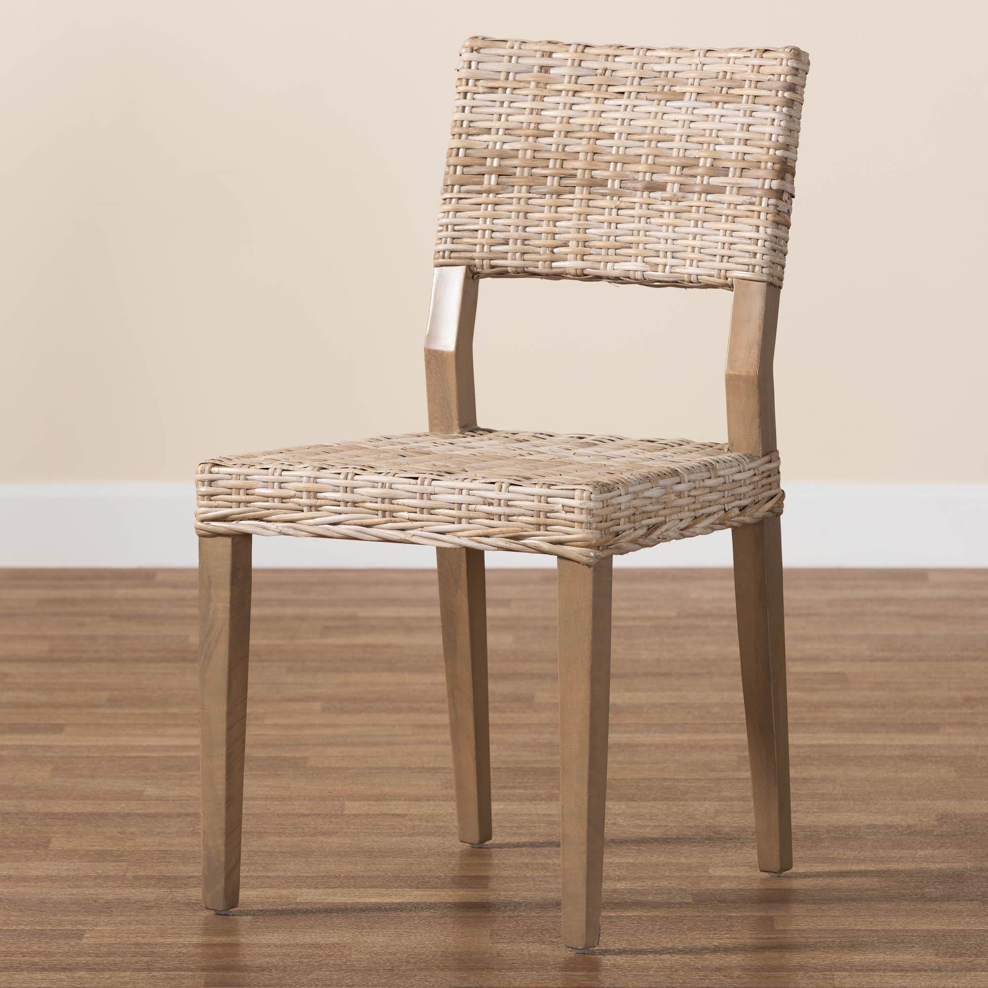 Barossa Bohemian Grey Kubu Rattan and Mahogany Wood Dining Chair