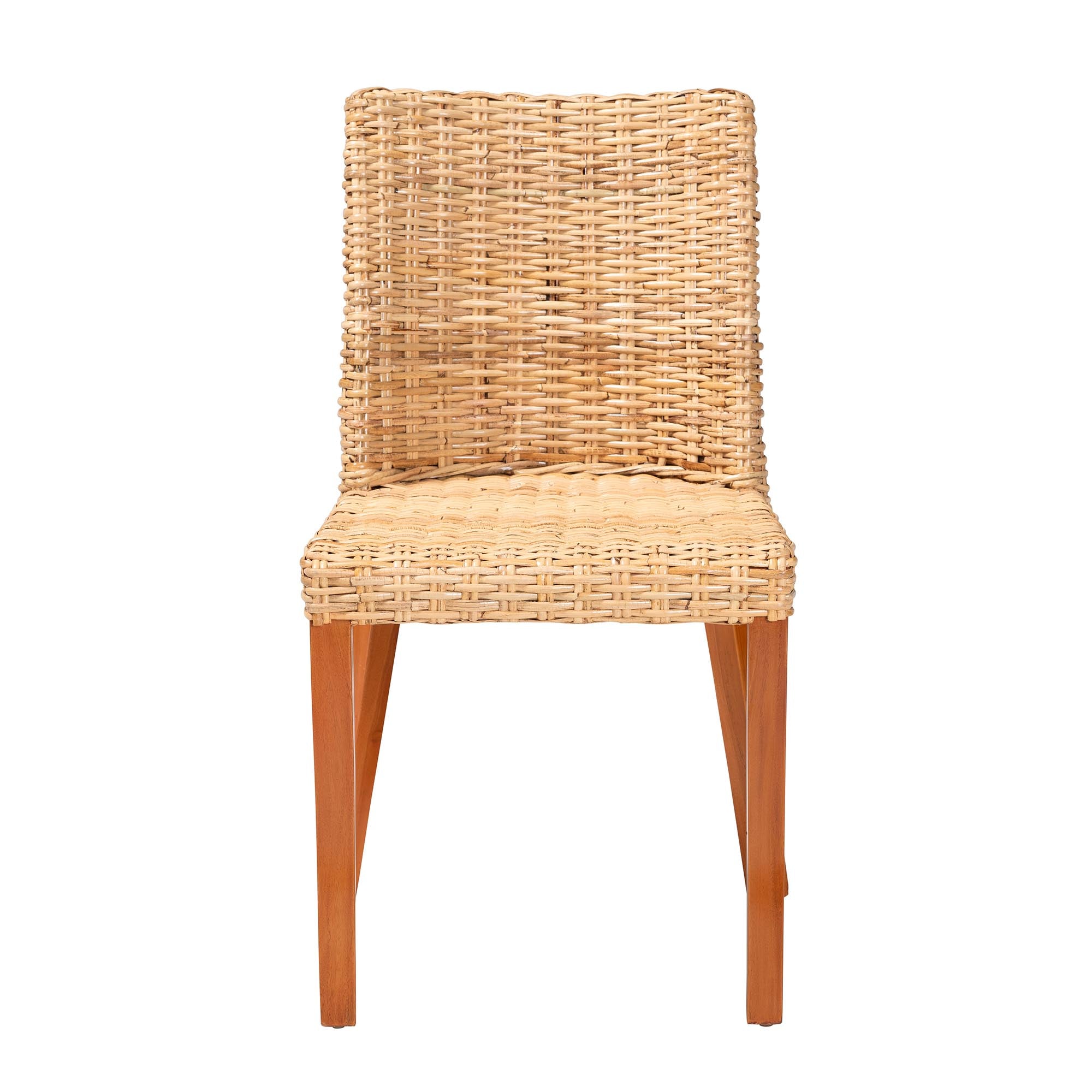 Rowen Bohemian Light Honey Kubu Rattan and Mahogany Wood Dining Chair