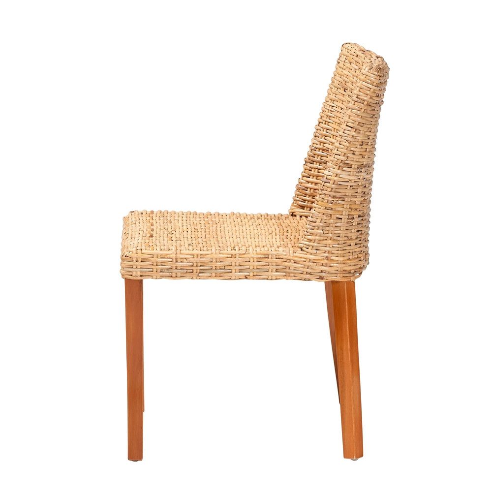 Rowen Bohemian Light Honey Kubu Rattan and Mahogany Wood Dining Chair