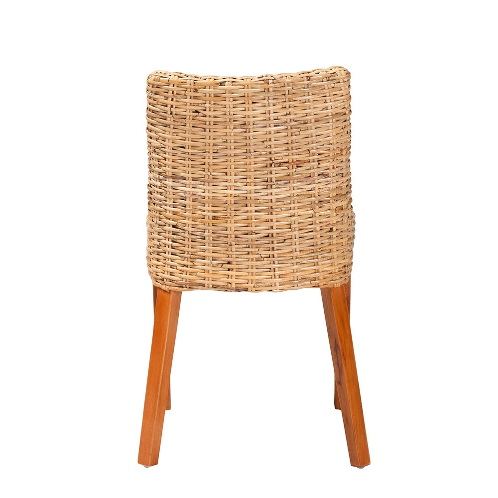 Rowen Bohemian Light Honey Kubu Rattan and Mahogany Wood Dining Chair