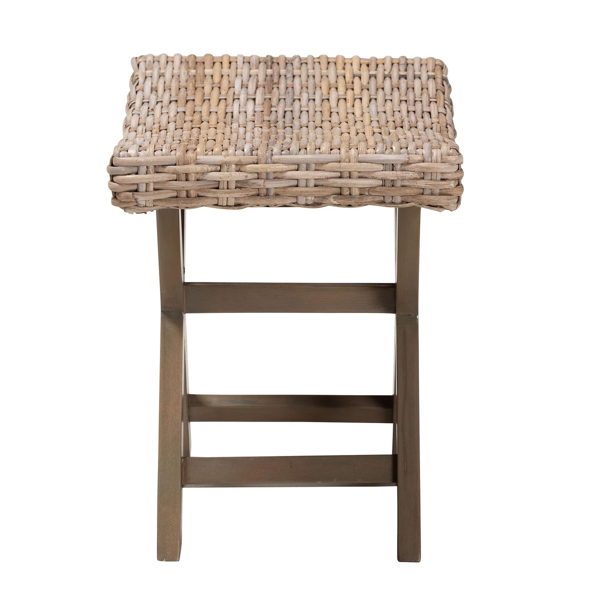 Hayate Bohemian Grey Kubu Rattan and Mahogany Wood Ottoman Footstool