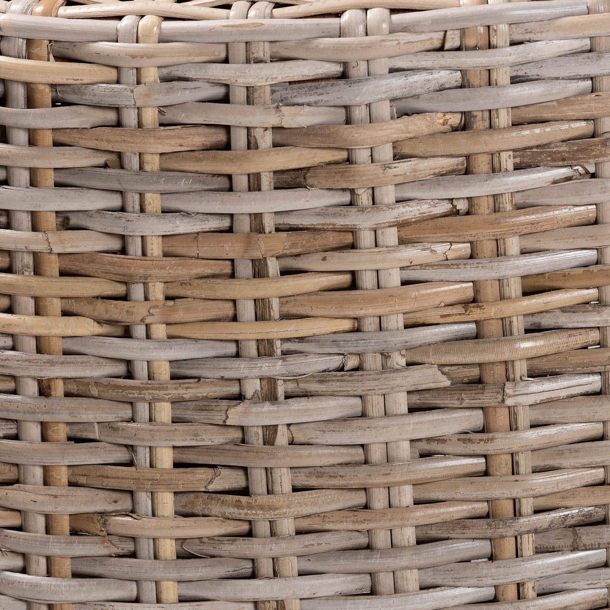 Enver Modern Bohemian Grey Kubu Rattan and Mahogany Wood Counter Stool