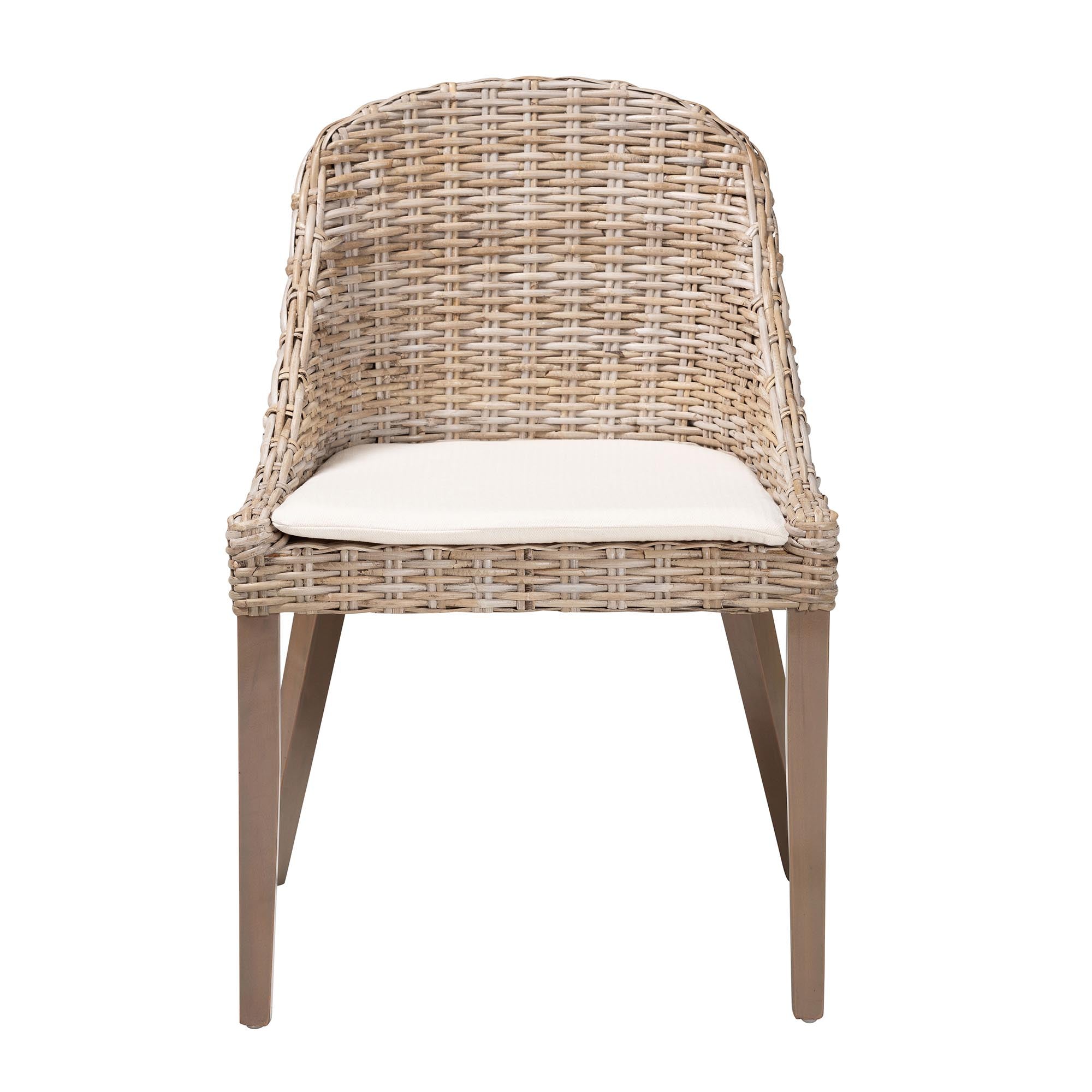 Lara Bohemian Grey Kubu Rattan and Mahogany Wood Dining Chair