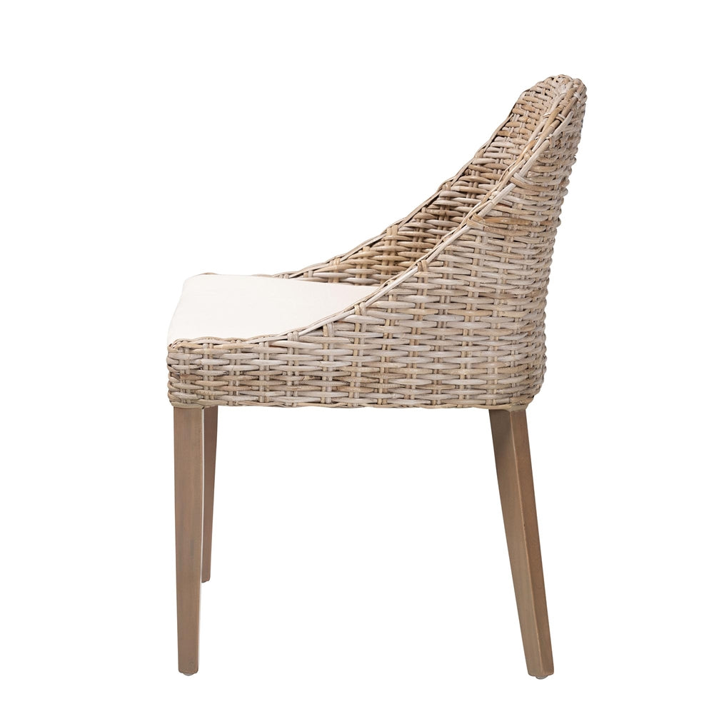 Lara Bohemian Grey Kubu Rattan and Mahogany Wood Dining Chair