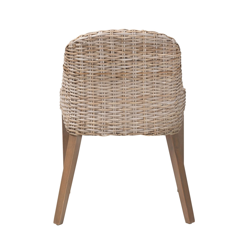 Lara Bohemian Grey Kubu Rattan and Mahogany Wood Dining Chair
