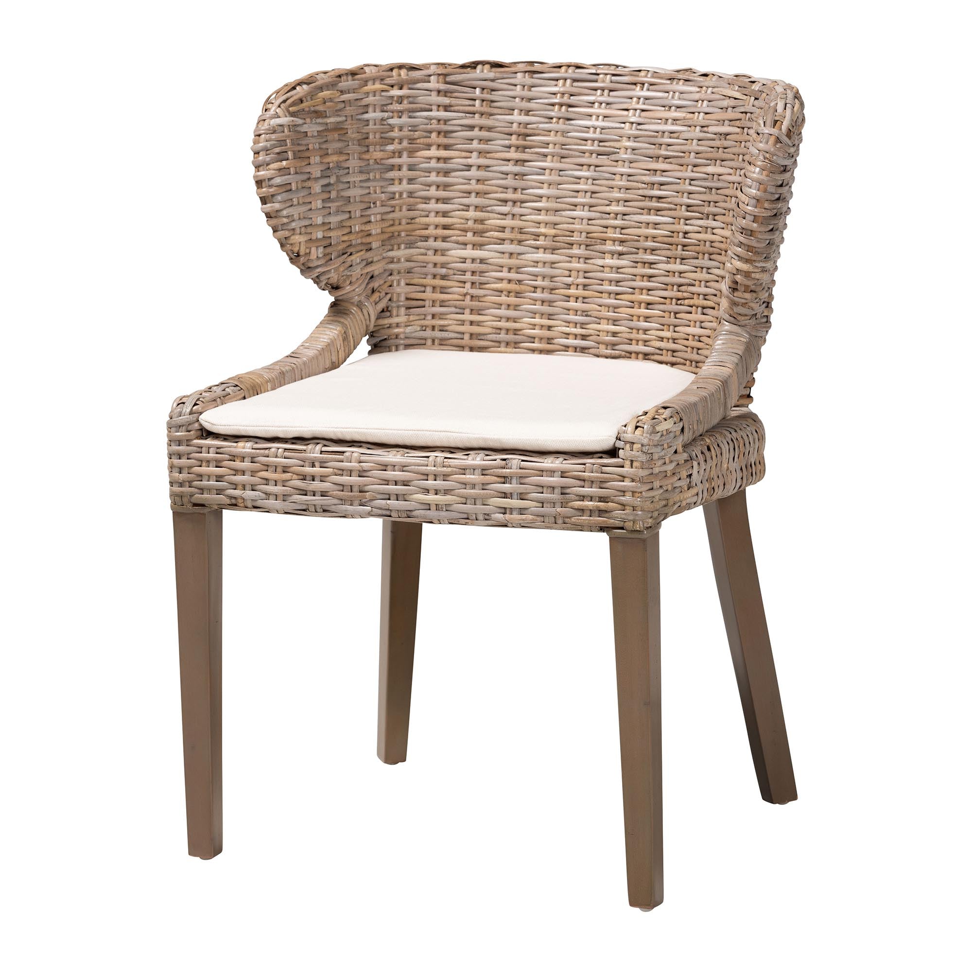 Niesha Bohemian Grey Natural Kubu Rattan and Mahogany Wood Dining Chair