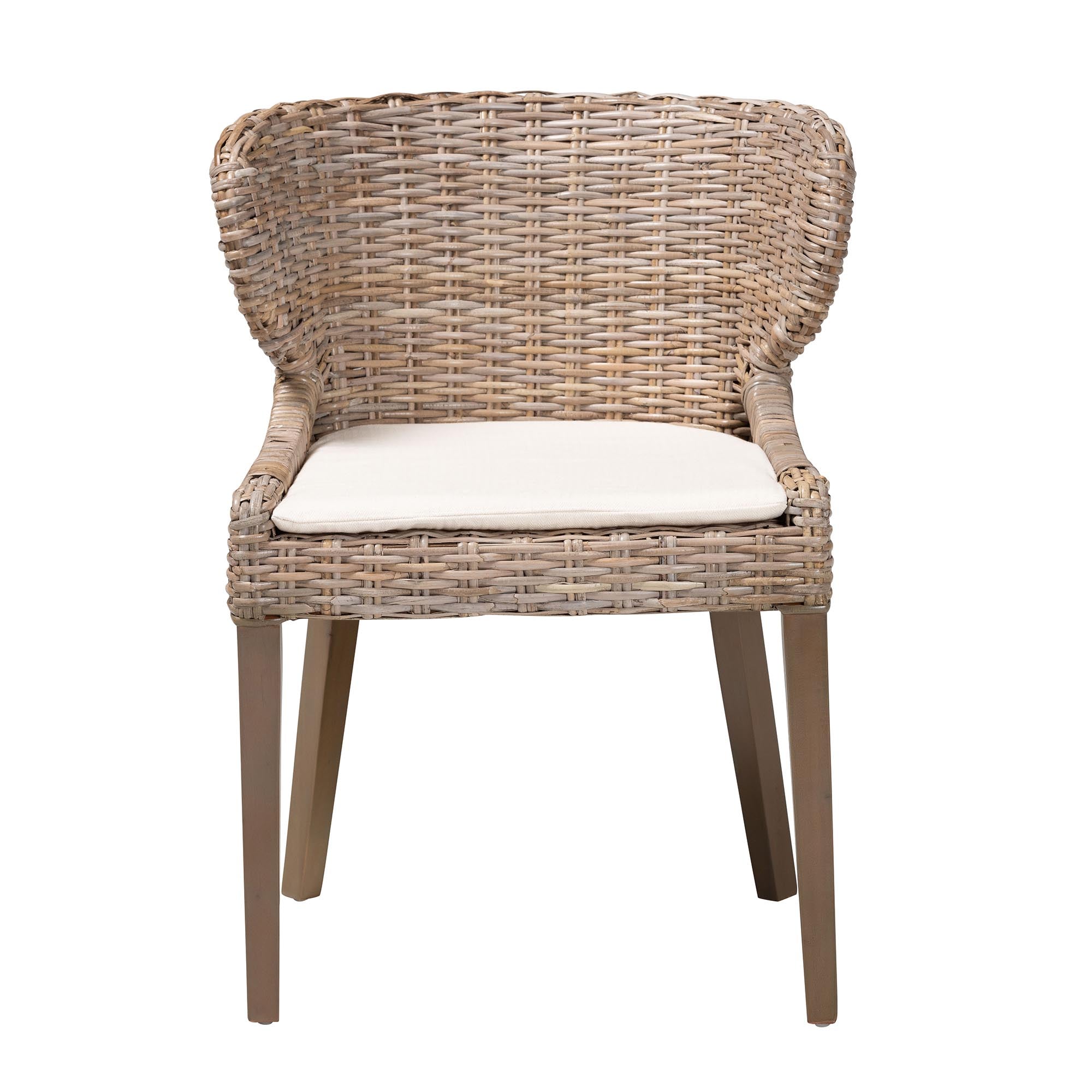 Niesha Bohemian Grey Natural Kubu Rattan and Mahogany Wood Dining Chair