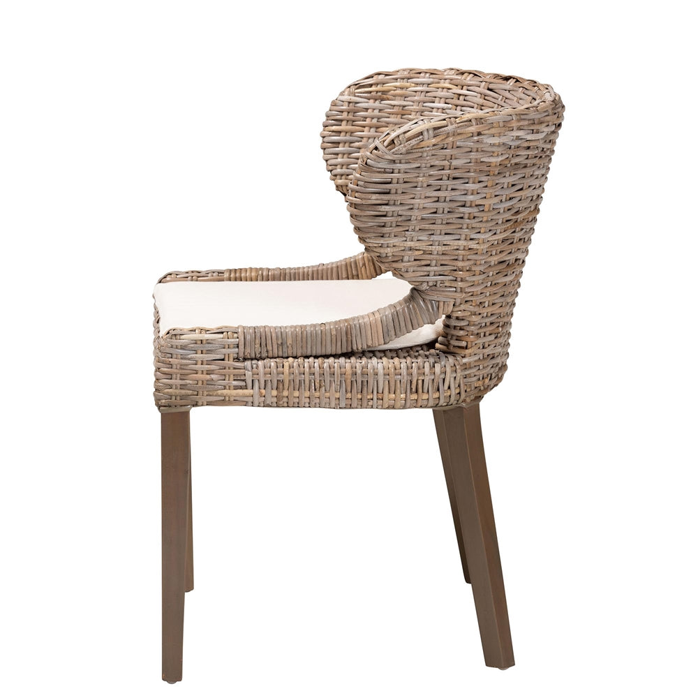 Niesha Bohemian Grey Natural Kubu Rattan and Mahogany Wood Dining Chair