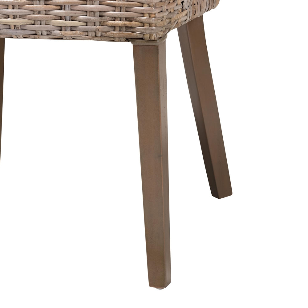 Niesha Bohemian Grey Natural Kubu Rattan and Mahogany Wood Dining Chair