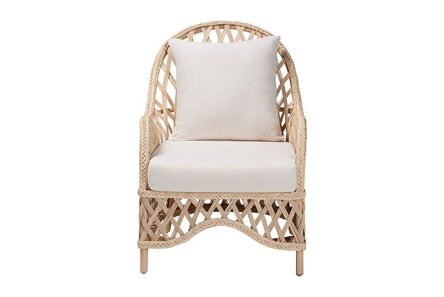 Florence Bohemian Ivory Braided Rattan Arm Chair