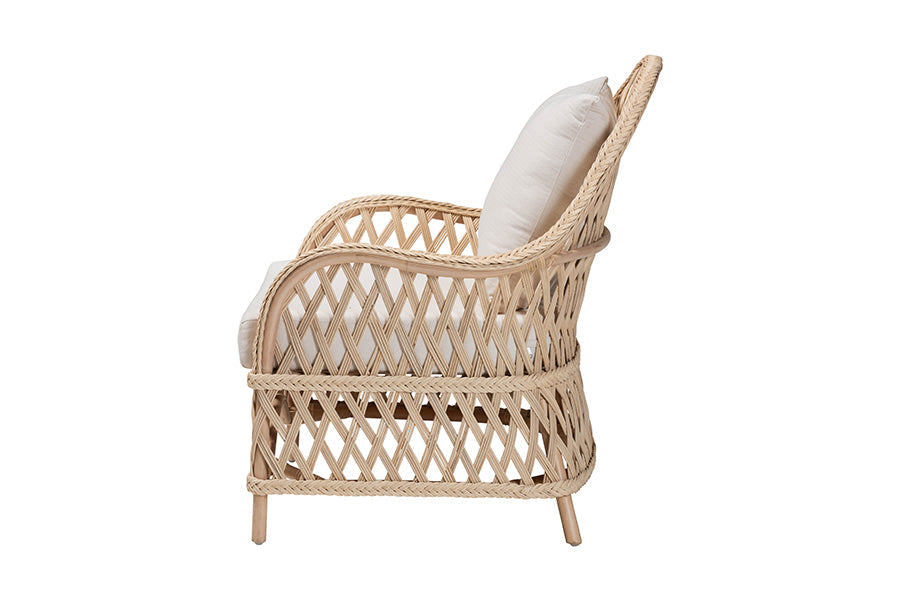 Florence Bohemian Ivory Braided Rattan Arm Chair