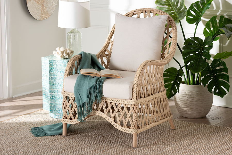 Florence Bohemian Ivory Braided Rattan Arm Chair