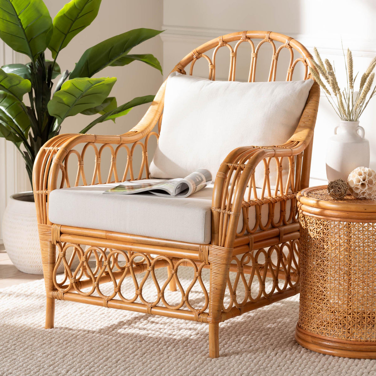 Reina Bohemian Light Honey Rattan Arm Chair