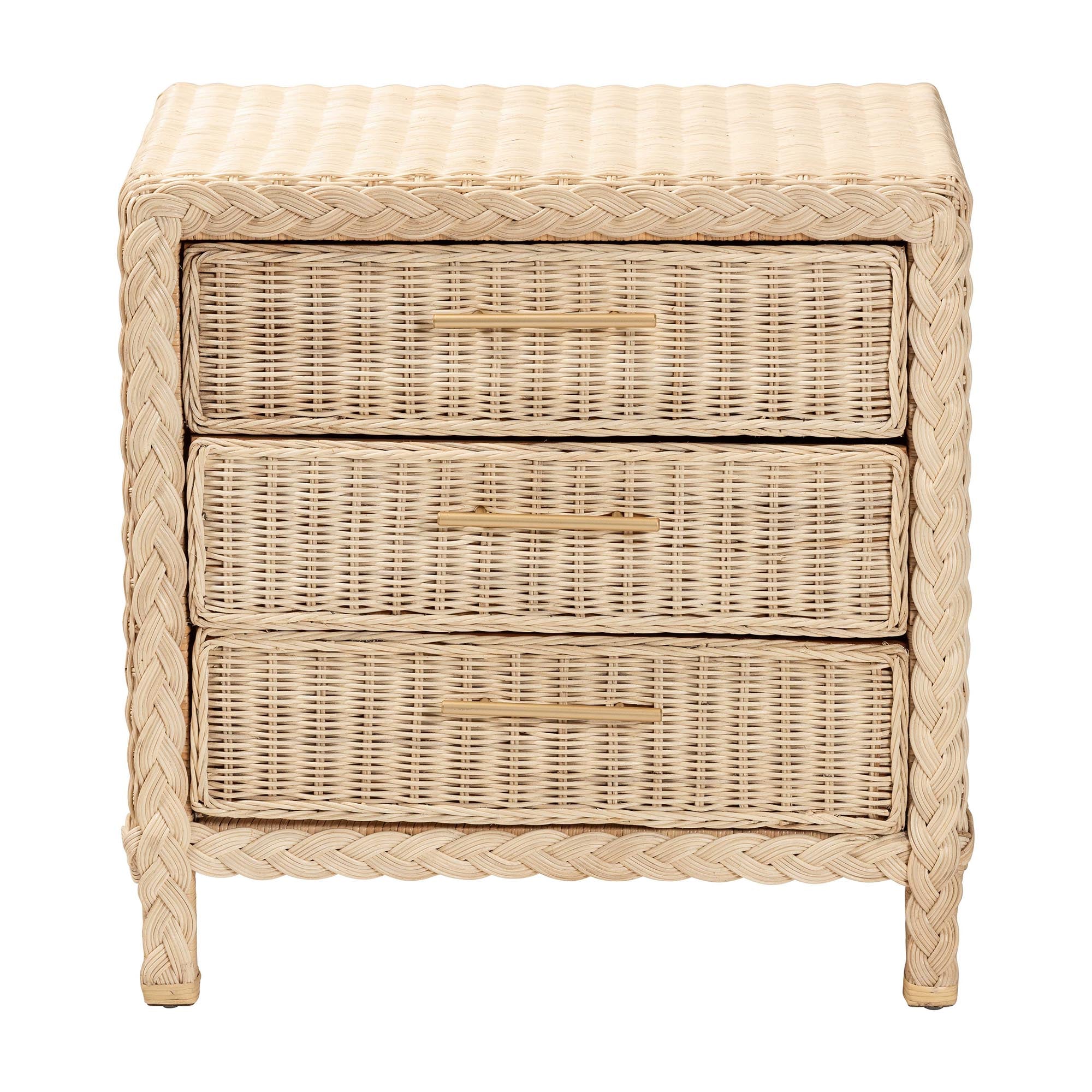 Lanica Japandi Sun Bleached Rattan 3-Drawer Nightstand