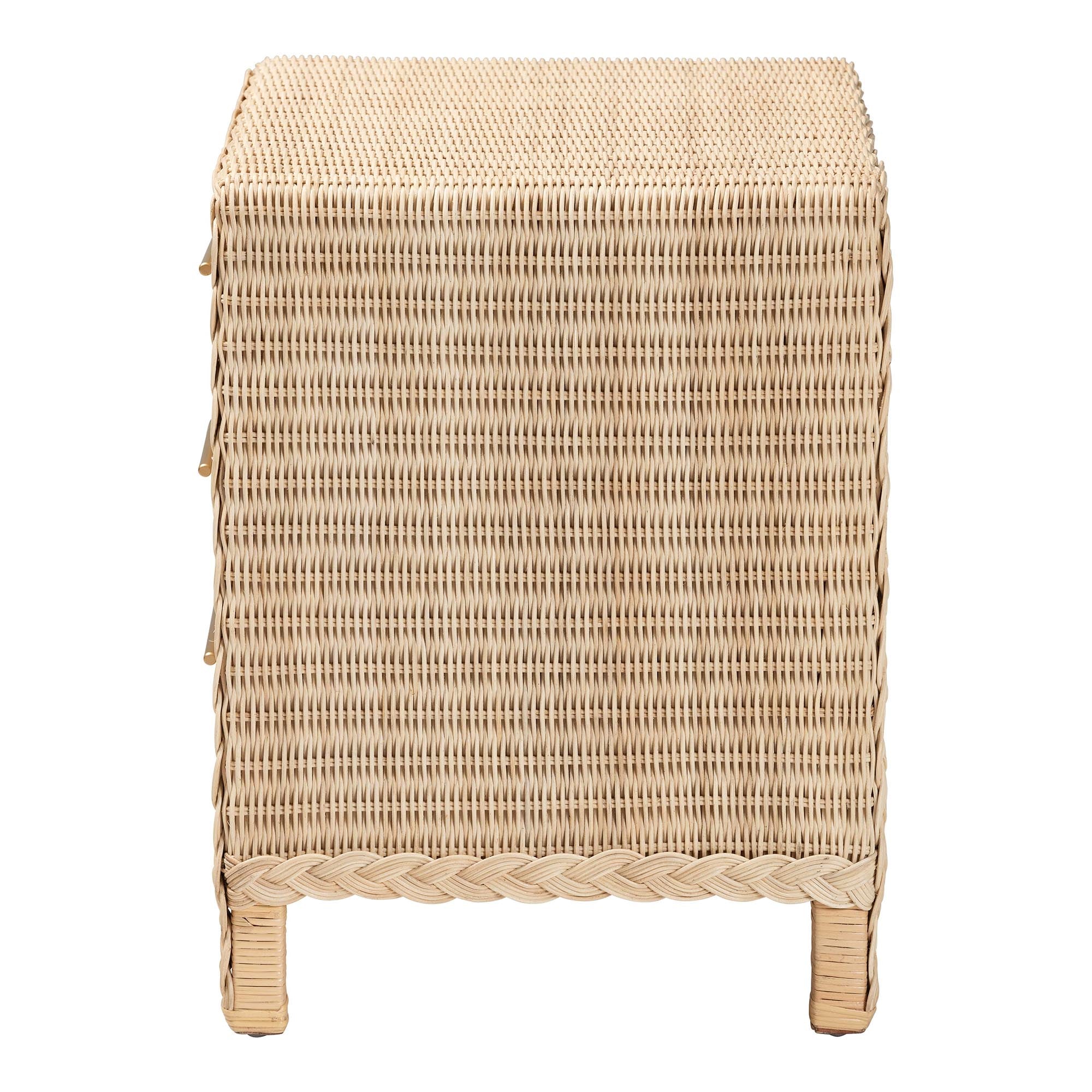 Lanica Japandi Sun Bleached Rattan 3-Drawer Nightstand
