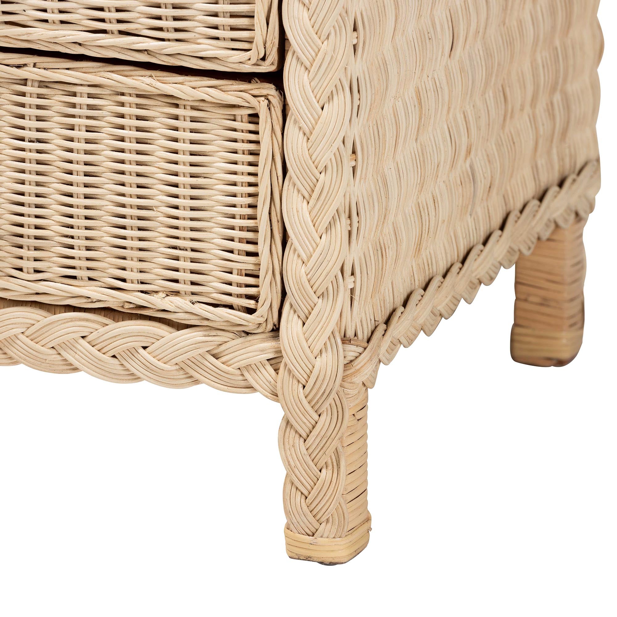 Lanica Japandi Sun Bleached Rattan 3-Drawer Nightstand