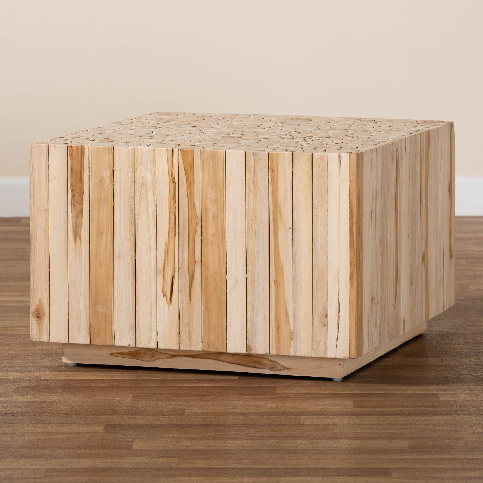 Augusta Bohemian Natural Teak Wood Coffee Table with Unique Repurposed Wood Logs