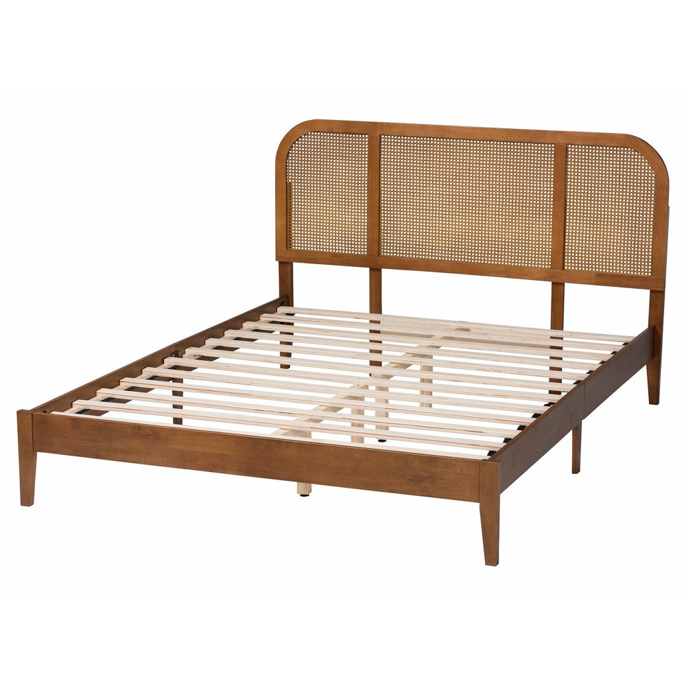 Fleur Mid-Century Woven Rattan Wood Queen Size Bed