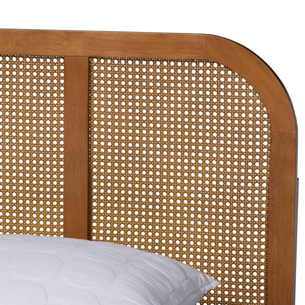 Fleur Mid-Century Woven Rattan Wood Queen Size Bed