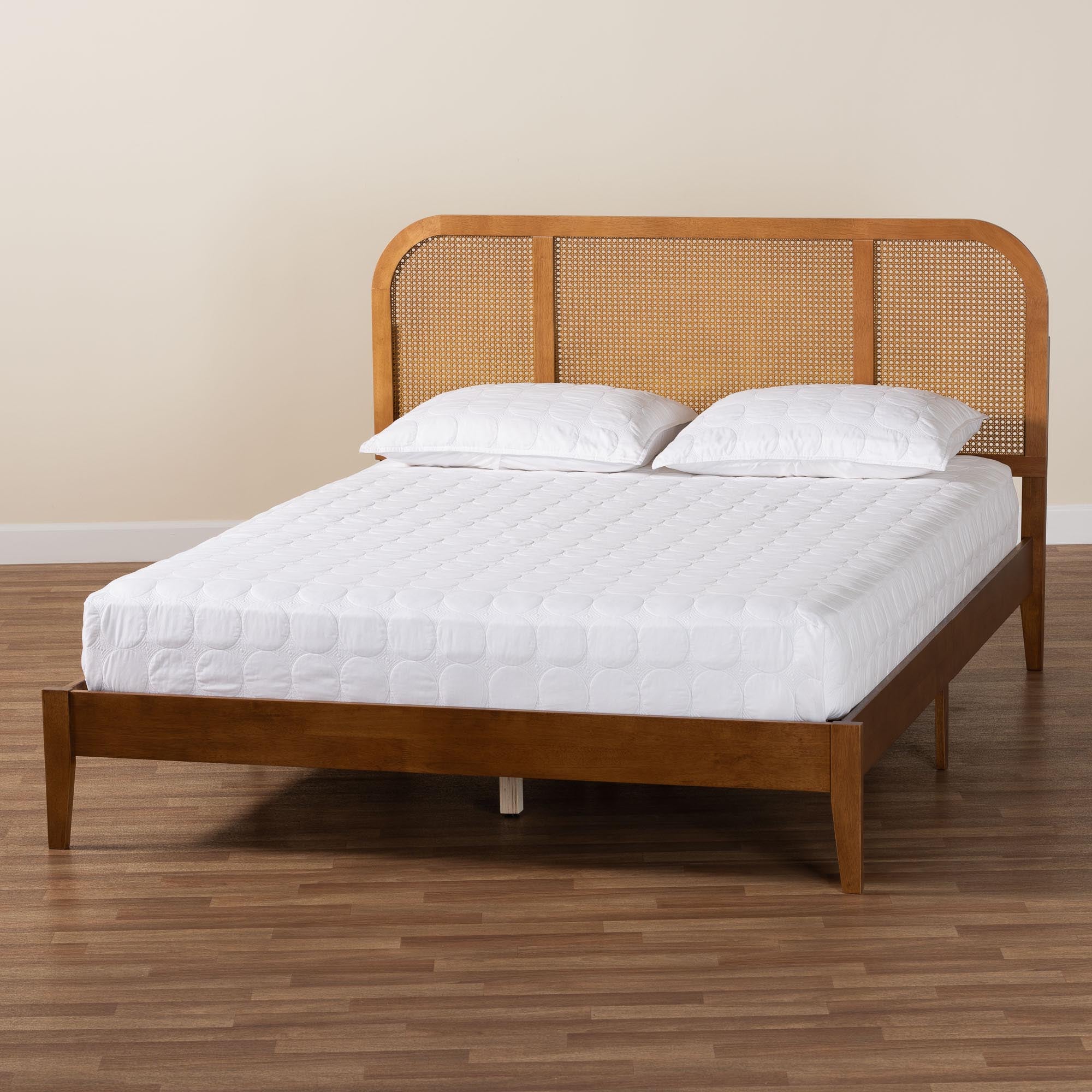 Fleur Mid-Century Woven Rattan Wood Queen Size Bed