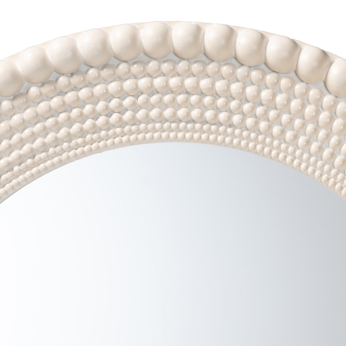 Grazia Modern Round Beaded-framed Accent Mirror in Pearl White
