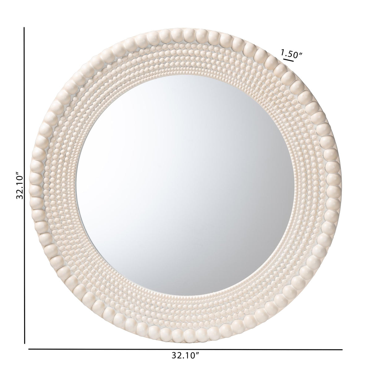 Grazia Modern Round Beaded-framed Accent Mirror in Pearl White