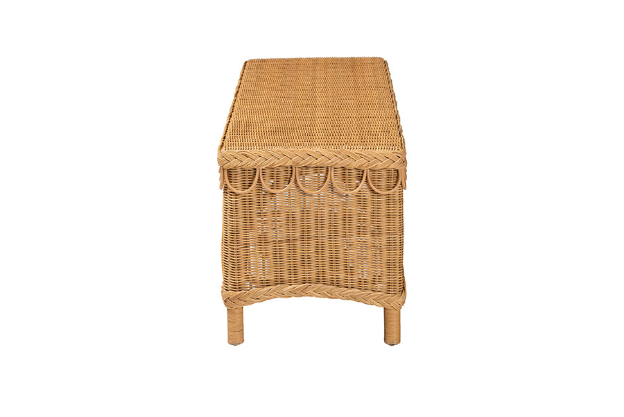 Erla Bohemian Light Honey Rattan Accent Bench with Scallop border