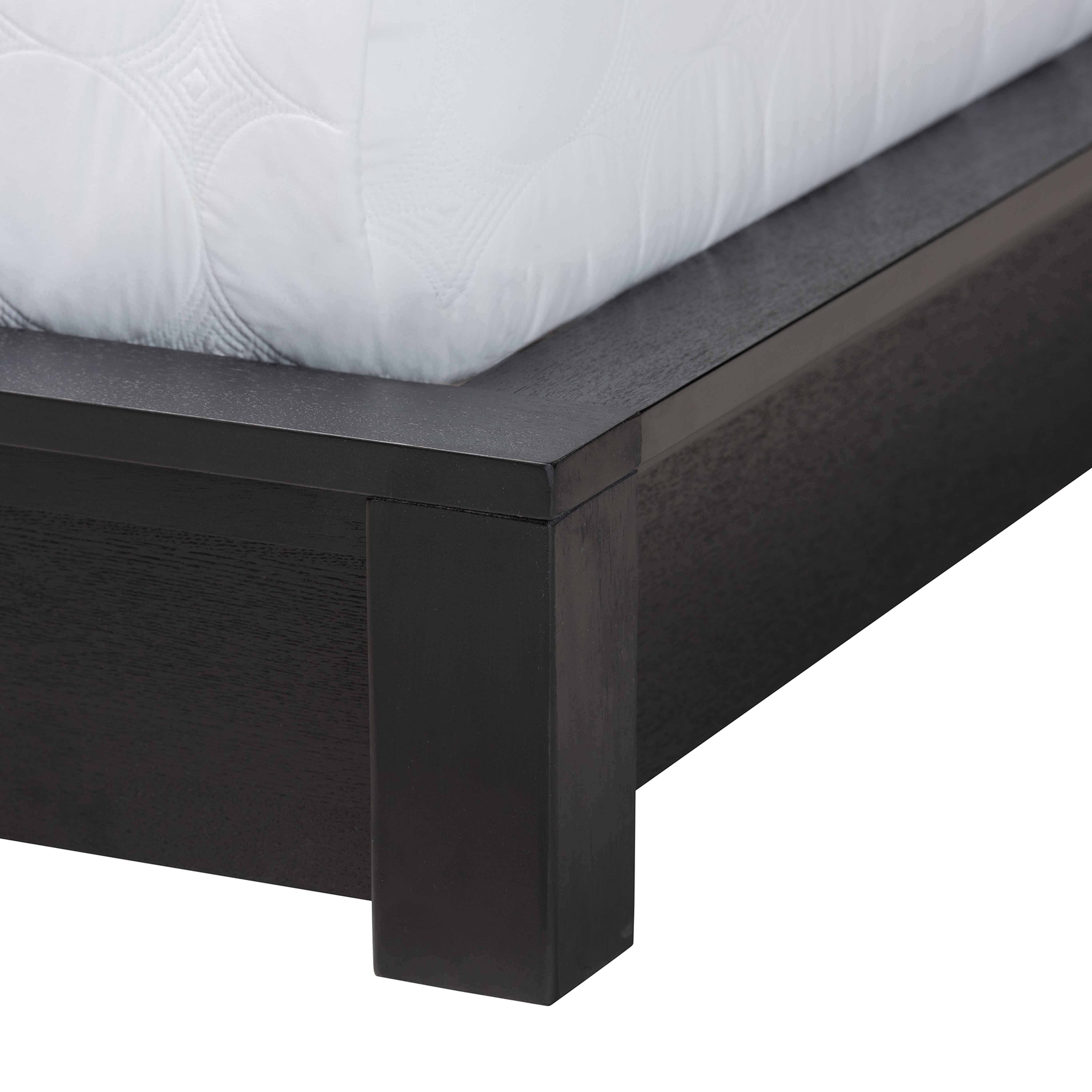 Elina Modern Ebony Black Wood Queen Size Platform Bed with Built-In Shelves