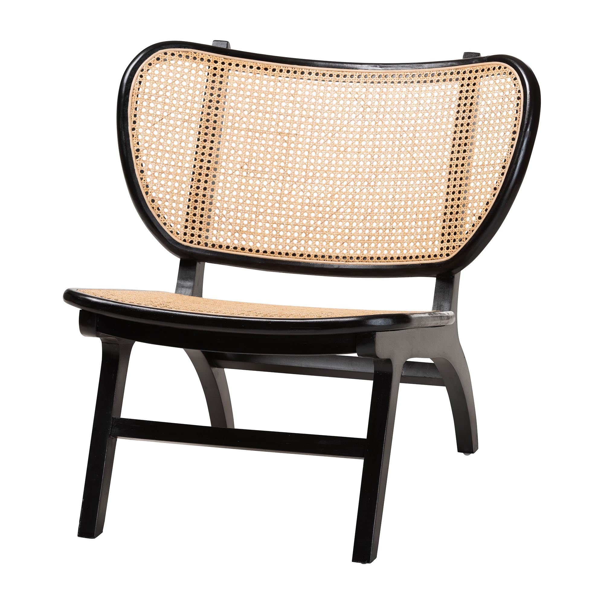 bali & pari Brisbane Bohemian Black Mahogany Wood and Woven Rattan Accent Chair