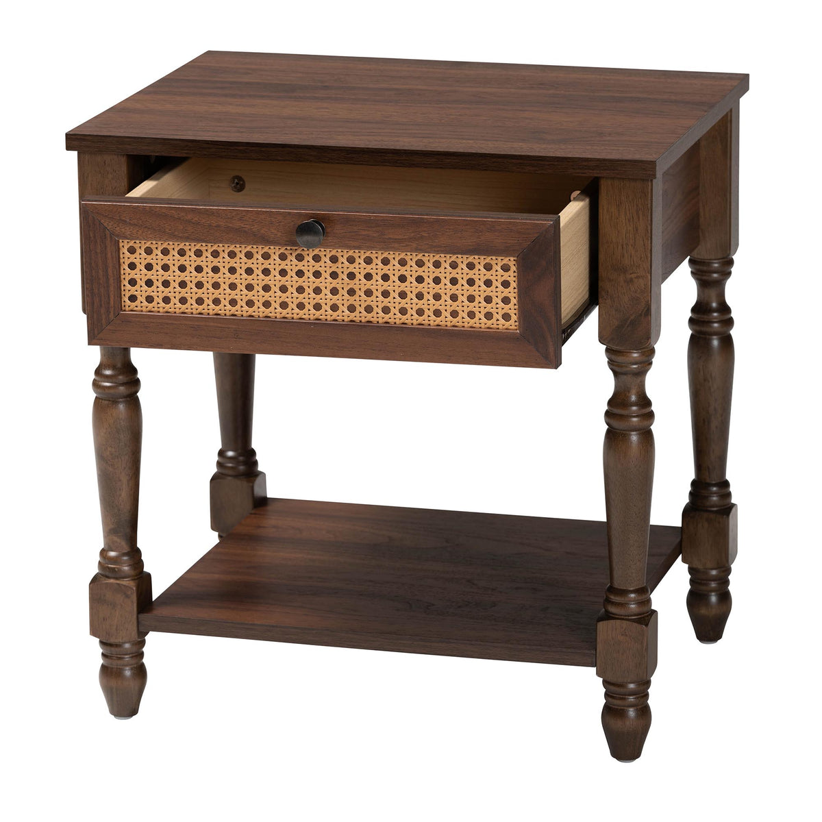 Roden Transitional Dark Brown Nightstand with Rattan