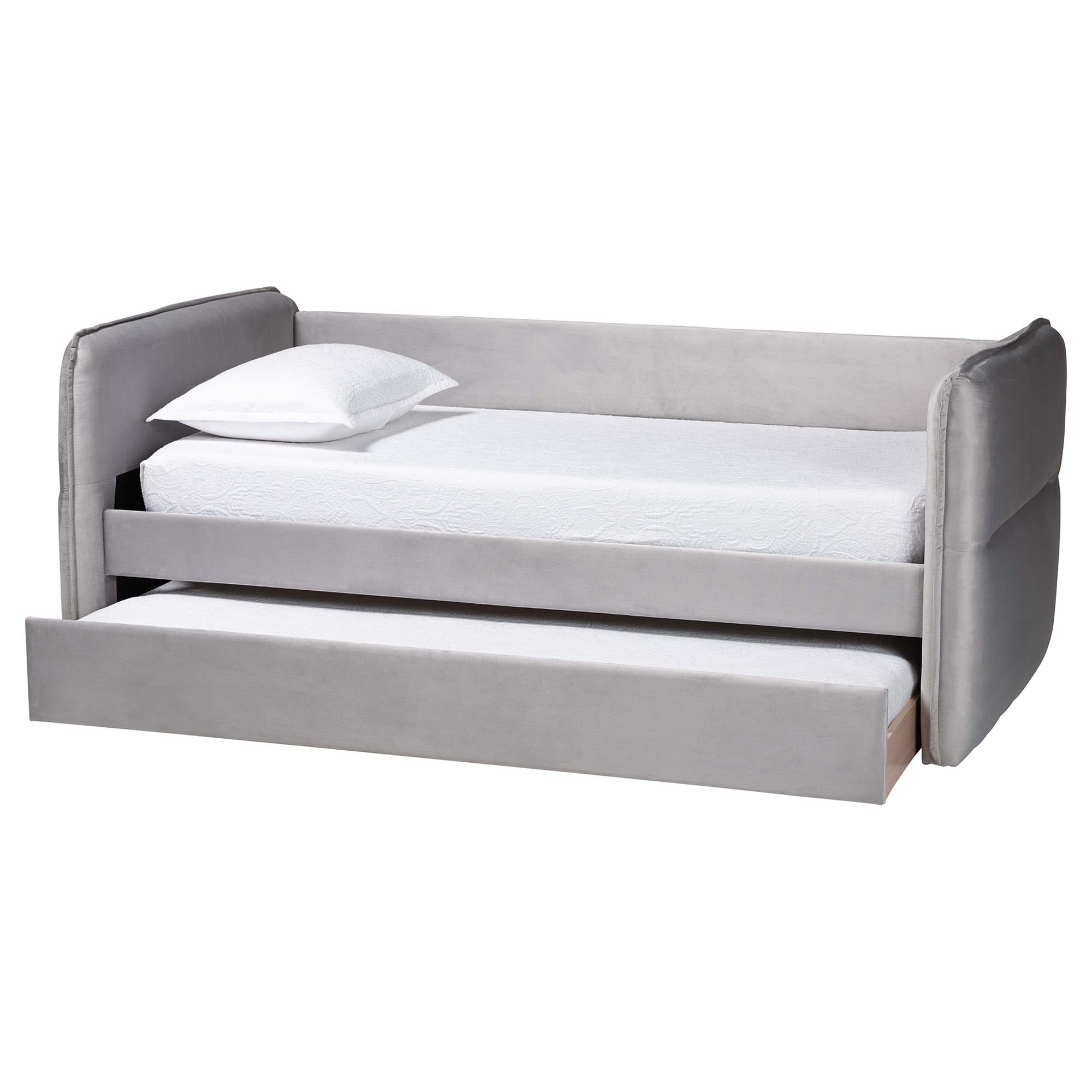 Finch Modern Light Grey Velvet Fabric Twin Size Daybed with Trundle