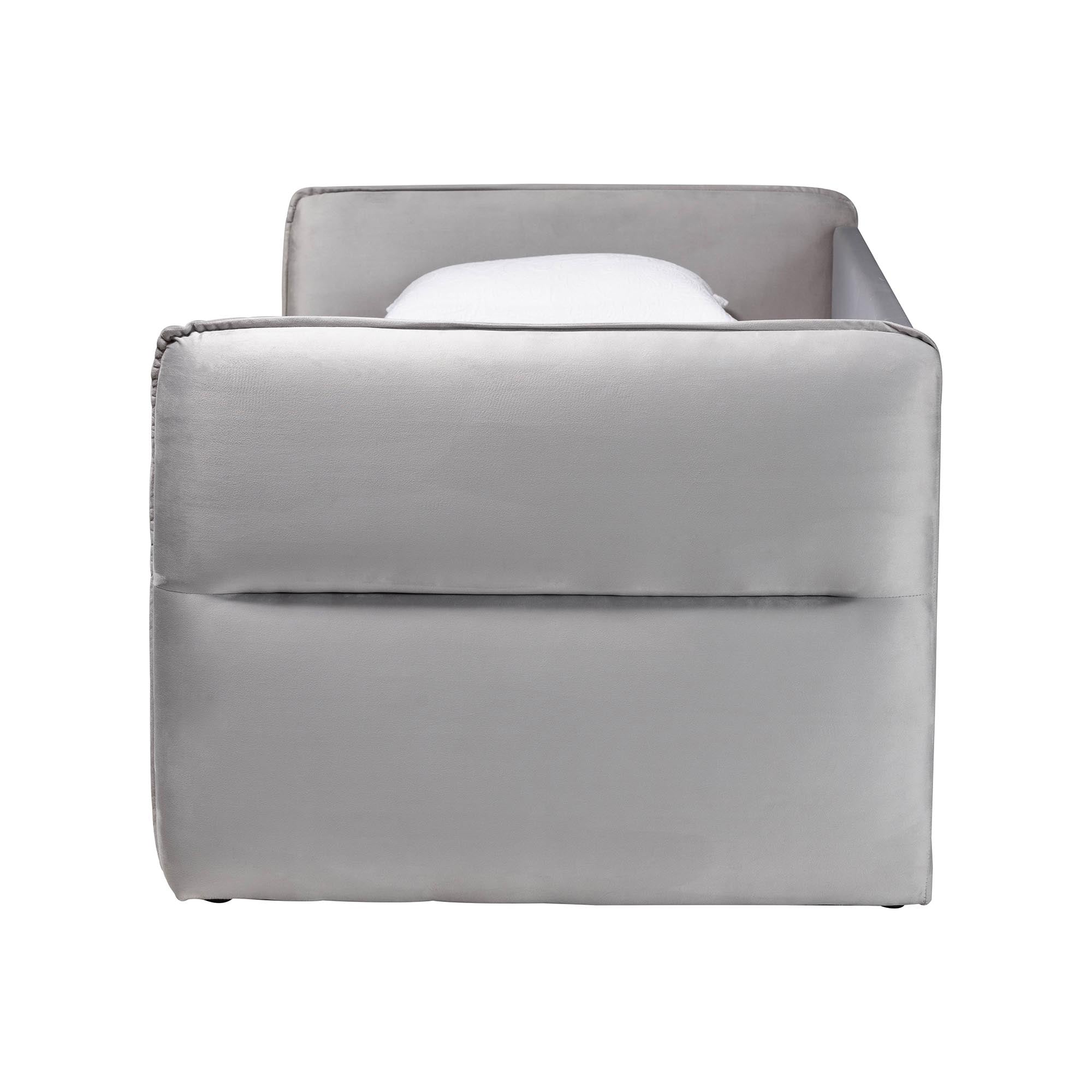 Finch Modern Light Grey Velvet Fabric Twin Size Daybed with Trundle