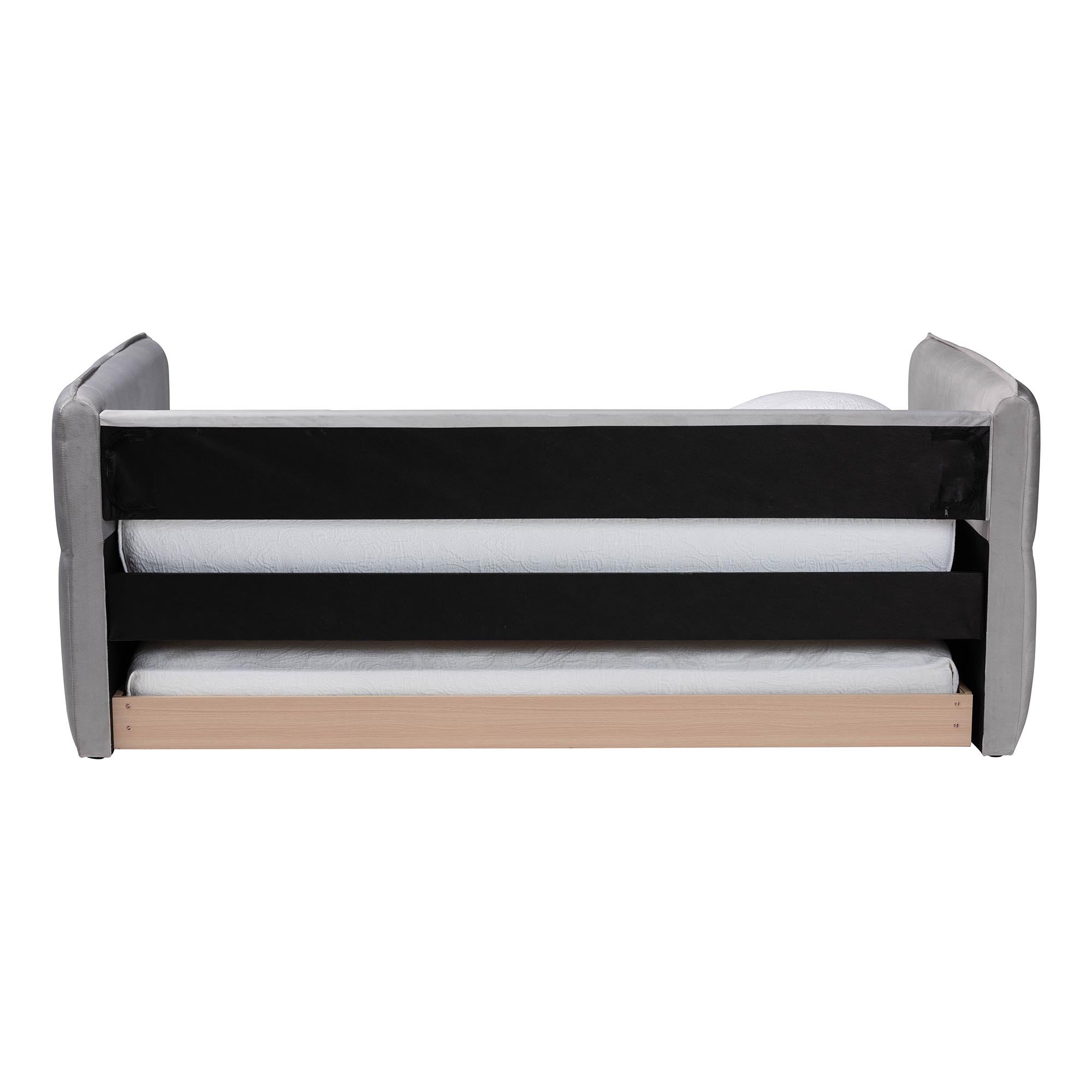 Finch Modern Light Grey Velvet Fabric Twin Size Daybed with Trundle