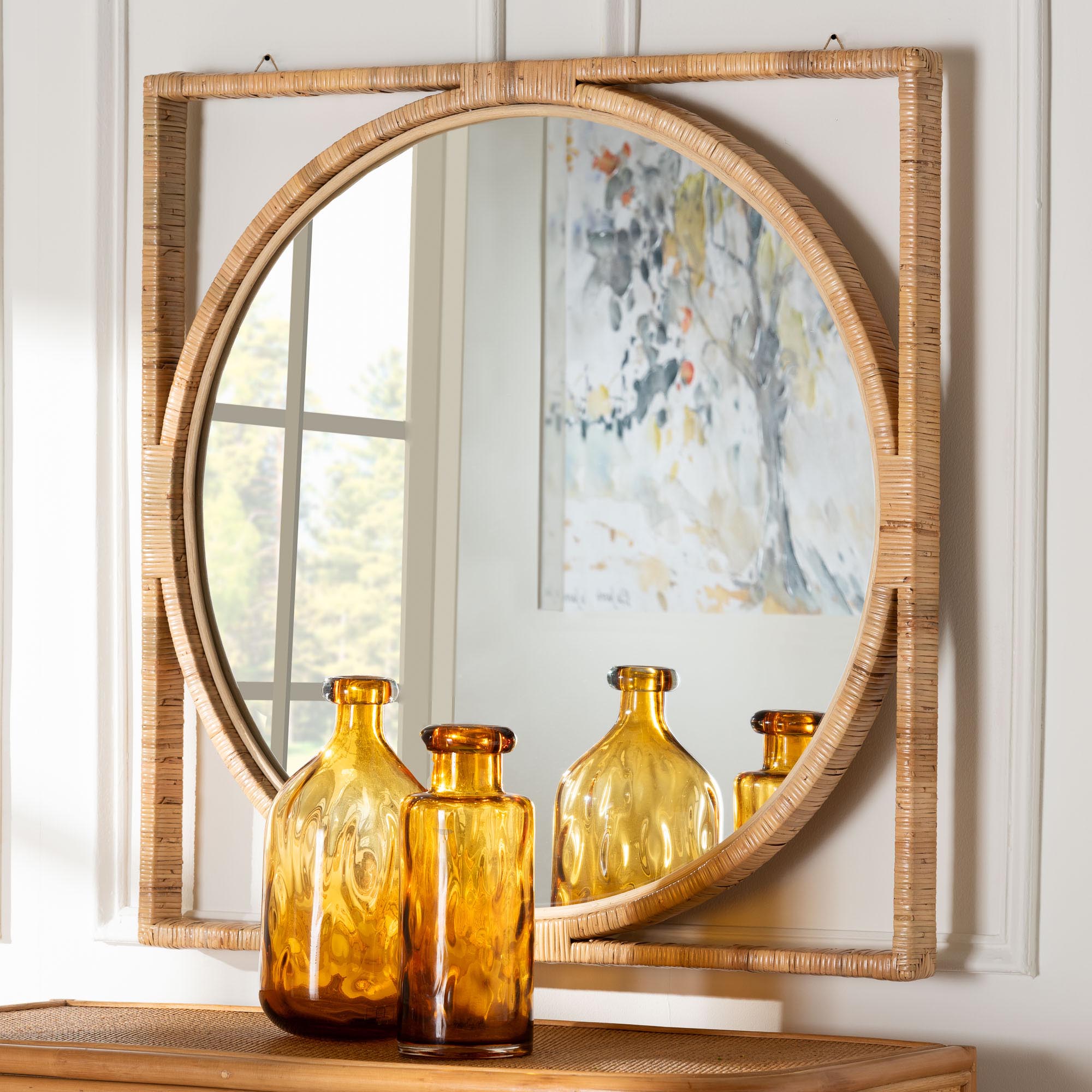Bayan Japandi Natural Rattan Wall Mirror