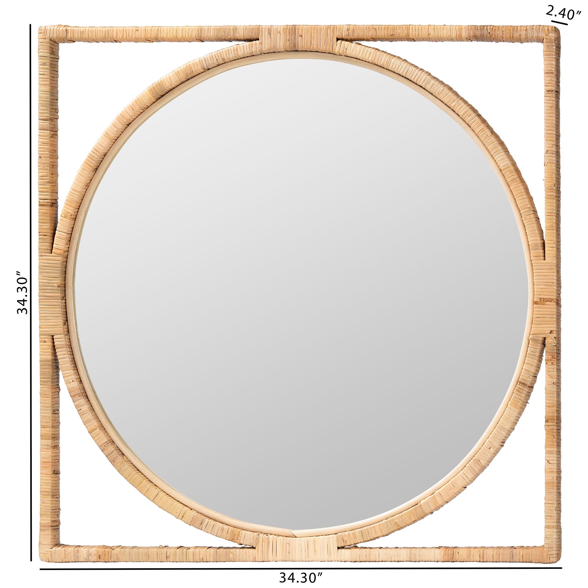 Bayan Japandi Natural Rattan Wall Mirror